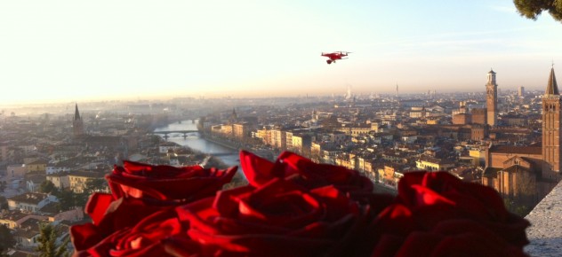 #Cupidrone flying over Verona with Red Naomi Roses from Porta Nova