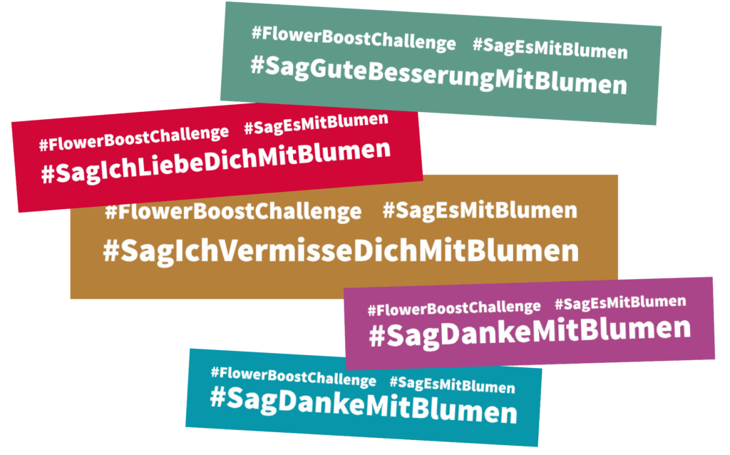 hashtags #FlowerBoostChallenge #SagEsMitBlumen